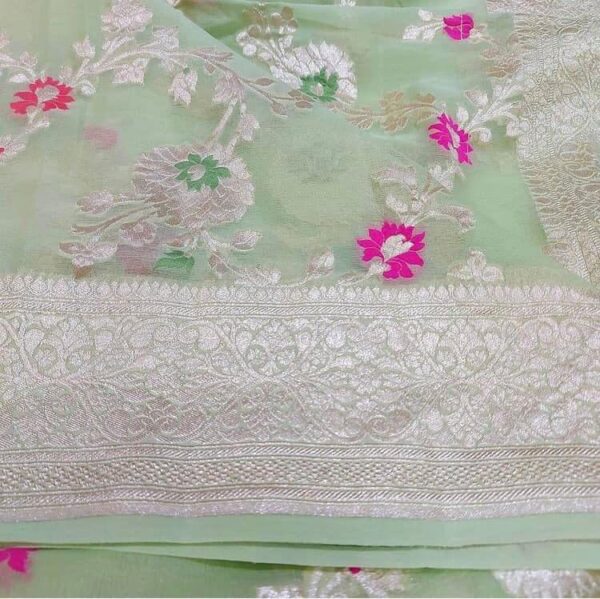 Pure Handloom Khaddi Banarasi Saree with Meenakari Zari Work - Image 6