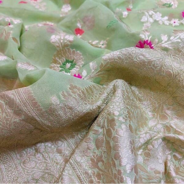 Pure Handloom Khaddi Banarasi Saree with Meenakari Zari Work - Image 8