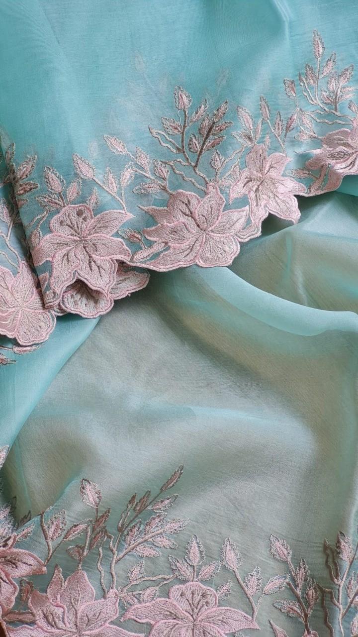 Semi raw Silk cut work saree