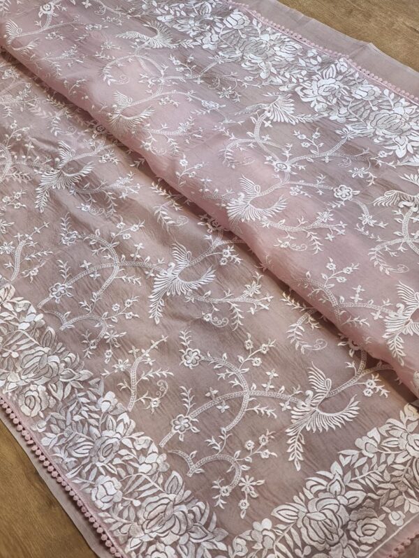 Pure Organza Silk Saree With All Over Thread Embroidery Work