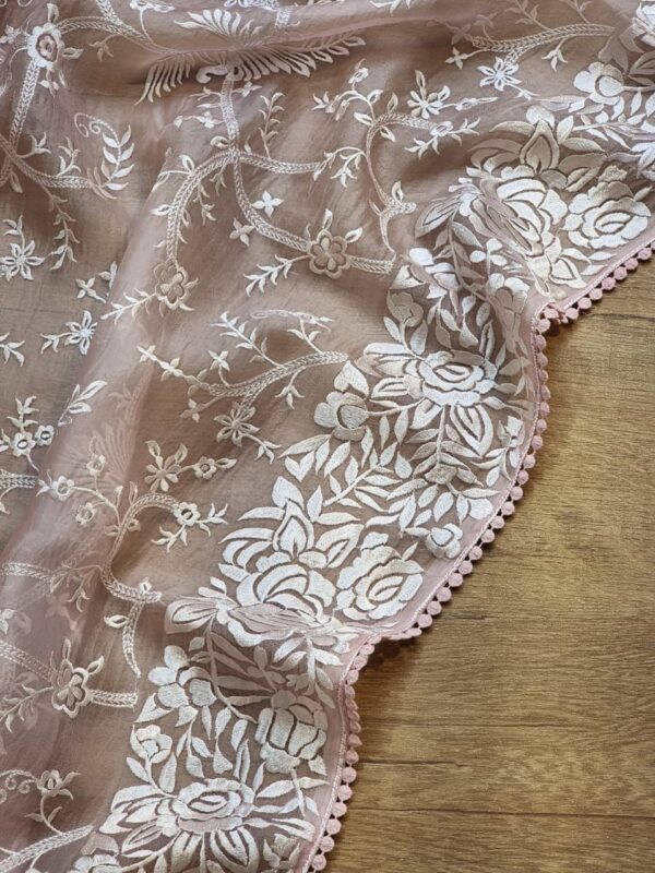 Pure Organza Silk Saree With All Over Thread Embroidery Work - Image 5