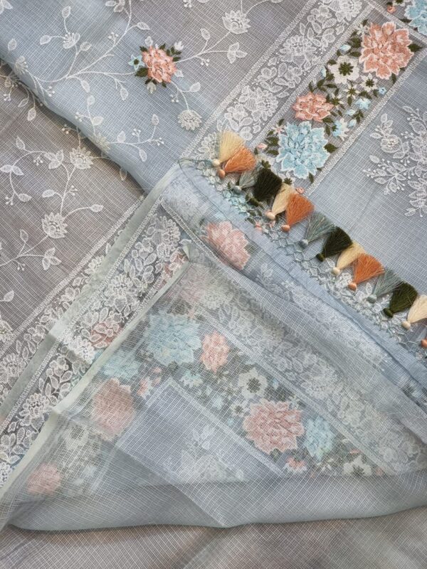 Pure Tussar Kota Paithani border Chikankari Embroidery saree - Image 3