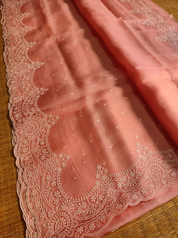 Pure Organza Silk saree with all over thread embroidery - Image 6