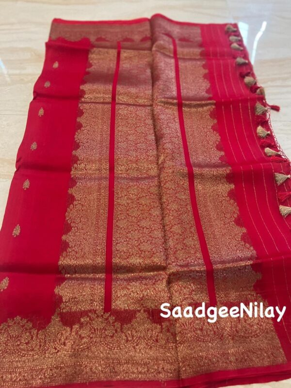 Pure Handloom Kora Banarasi Kadhua Weave Zari - Image 2