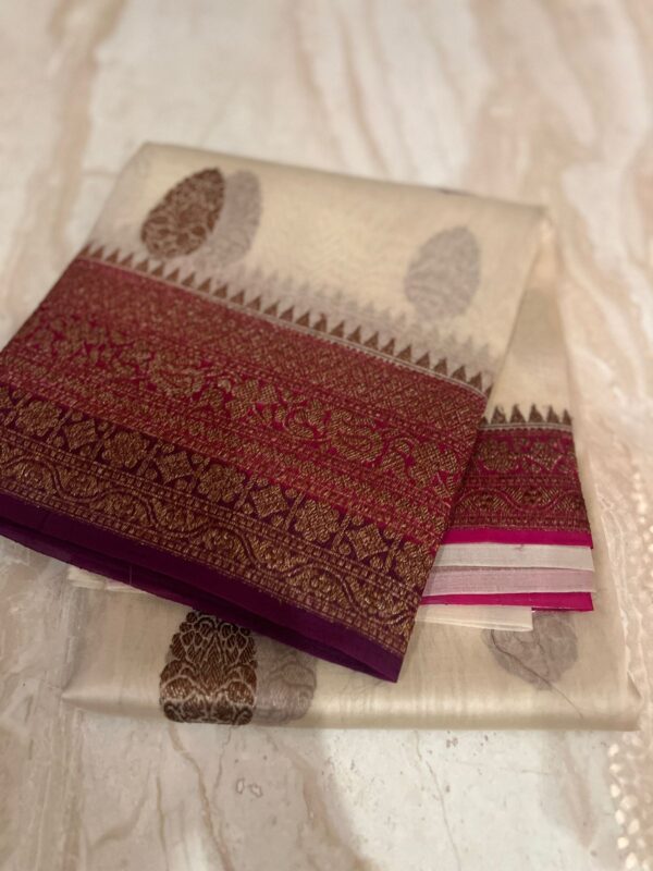 Pure Handloom Kora Banarasi Kadhua Weave Zari - Image 2