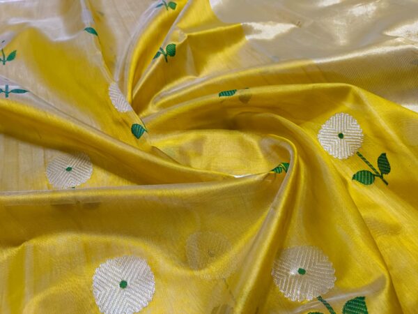 Beautiful Chanderi Pattu Silk Saree with silver zari and meenakari thread weave . - Image 2
