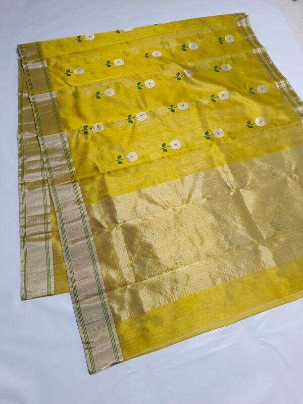 Beautiful Chanderi Pattu Silk Saree with silver zari and meenakari thread weave . - Image 5