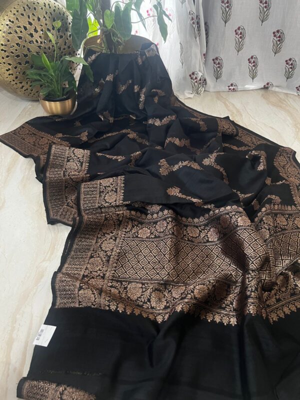 Pure Handloom Tussar Raw Silk Banarasi Saree - Image 2
