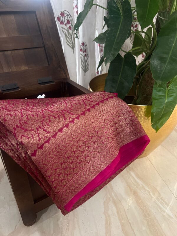 Beautiful Shade Of Brocade Kora Banarasi Saree With Zari Weave - Image 2