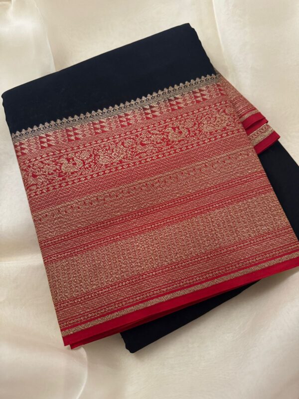 Pure Handloom Banarasi Satin Crepe Silk Saree - Image 2