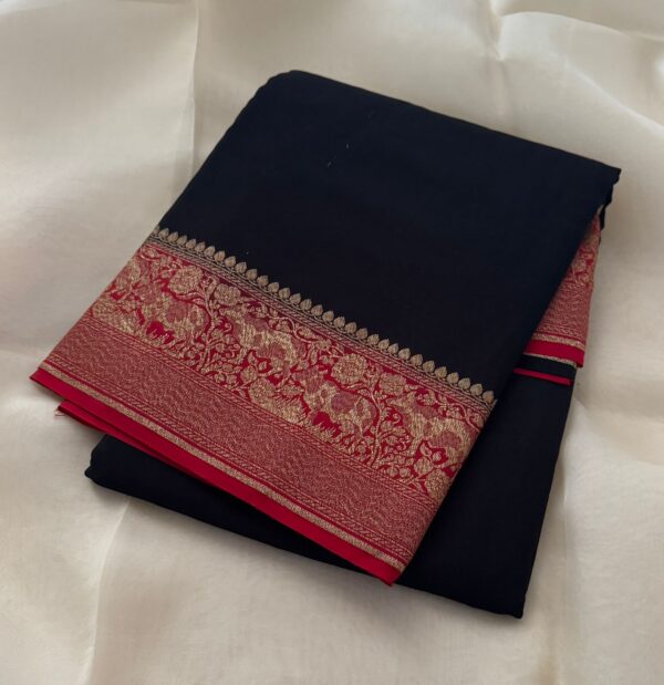 Pure Handloom Banarasi Satin Crepe Silk Saree - Image 2