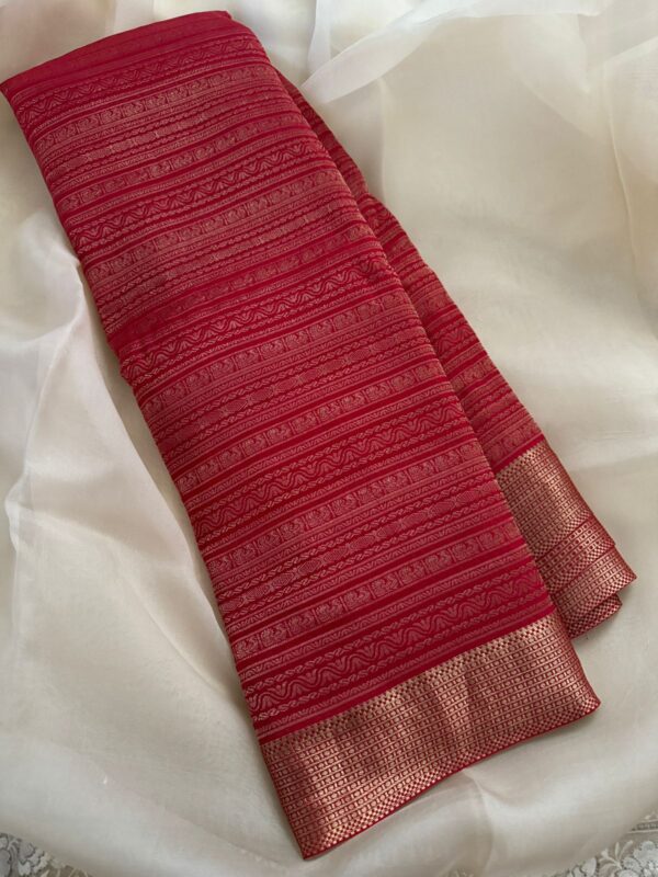 Pure Handloom Mysore Brocade Crepe Silk Saree With Zari Weave All Over