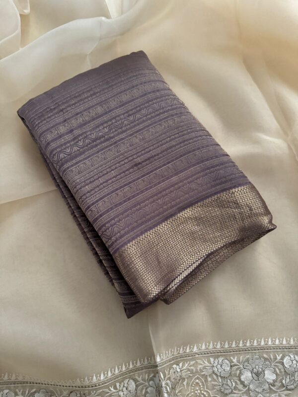 Pure Handloom Mysore Brocade Crepe Silk Saree With Zari Weave All Over - Image 2