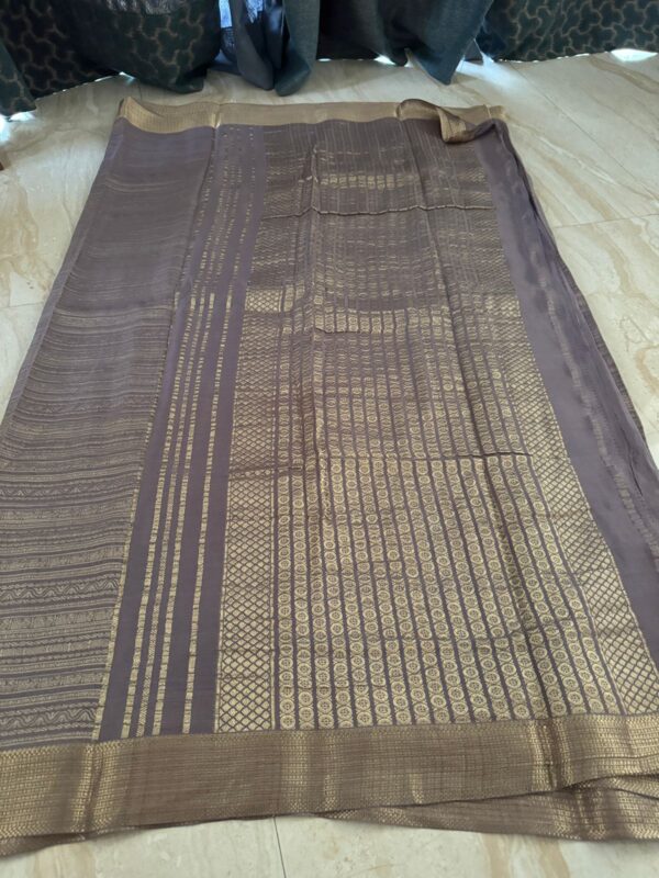 Pure Handloom Mysore Brocade Crepe Silk Saree With Zari Weave All Over - Image 4