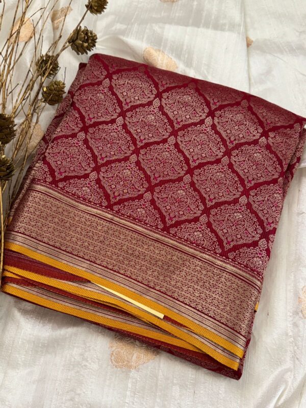Pure Handloom Mysore Brocade Meenakari Zari Weave Saree - Image 2