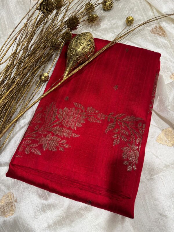 Pure Handloom Border Less Tussar Raw Silk Banarasi Saree
