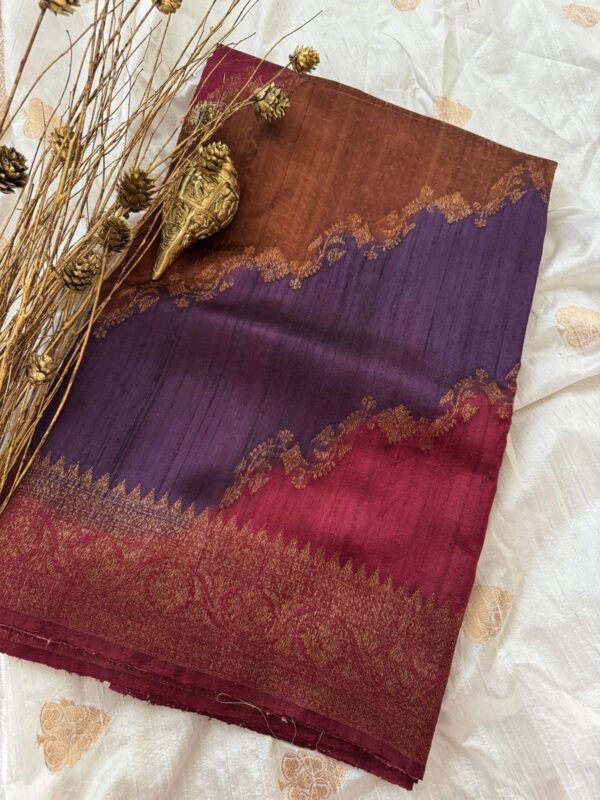 Pure Handloom Tricolour Rangkaat Raw Silk Banarasi Sare With Zari Weave
