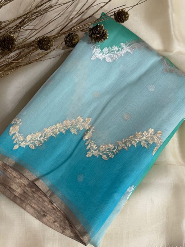 Pure Handloom Kora Banarasi Rang Kart Saree With Zari Weave All Over