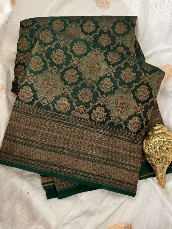 Pure Mysore Brocade Crepe Silk With All Over Zari Weave - Image 2