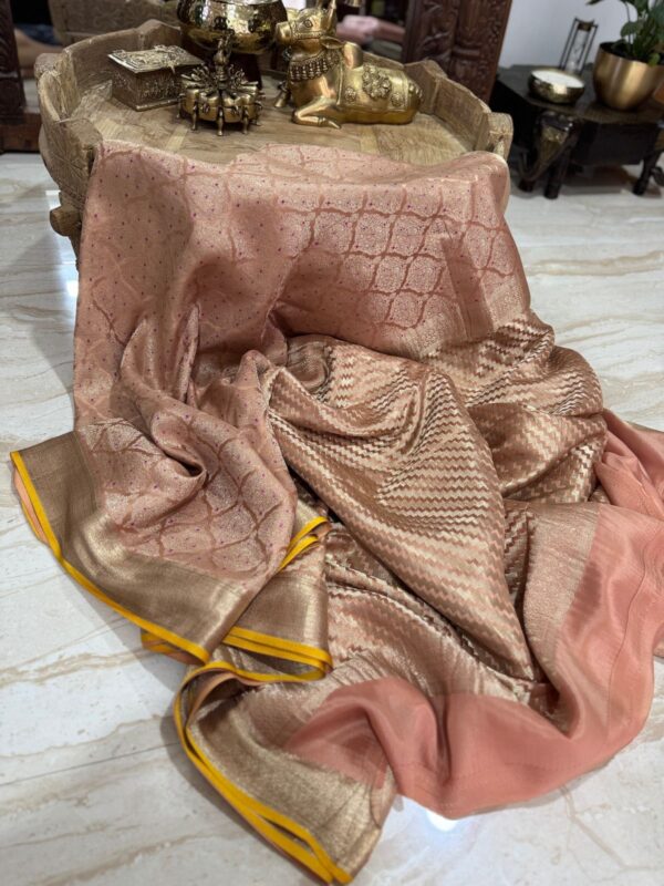 Pure Mysore Brocade Crepe Silk Saree With Meenakari Zari Weave