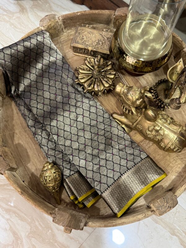 Beautiful Jet Black Mysore Brocade Crepe Silk With Meenakari Zari Weave - Image 2