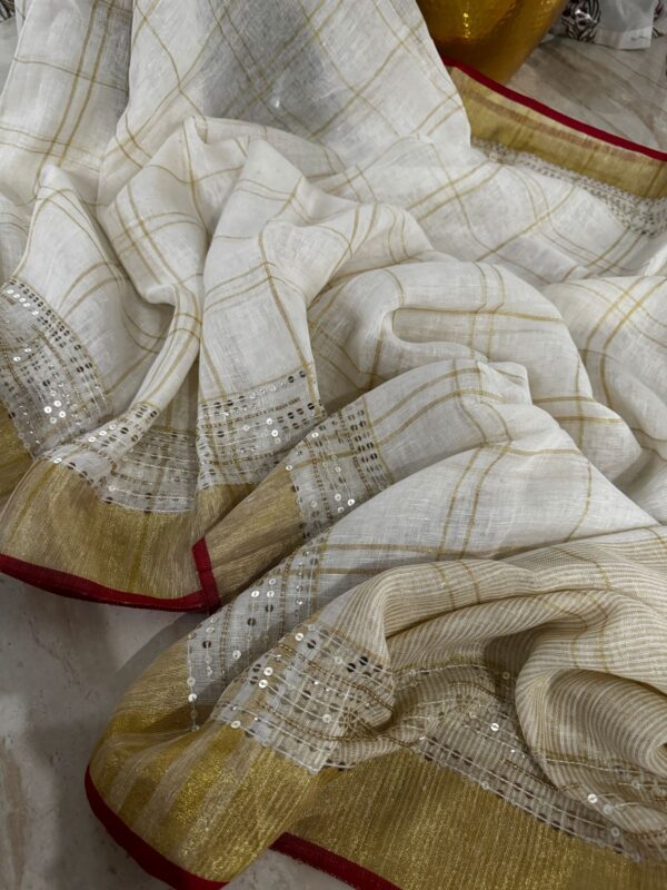 Linen By Linen Sequence Cut Dana Work Saree - Image 2