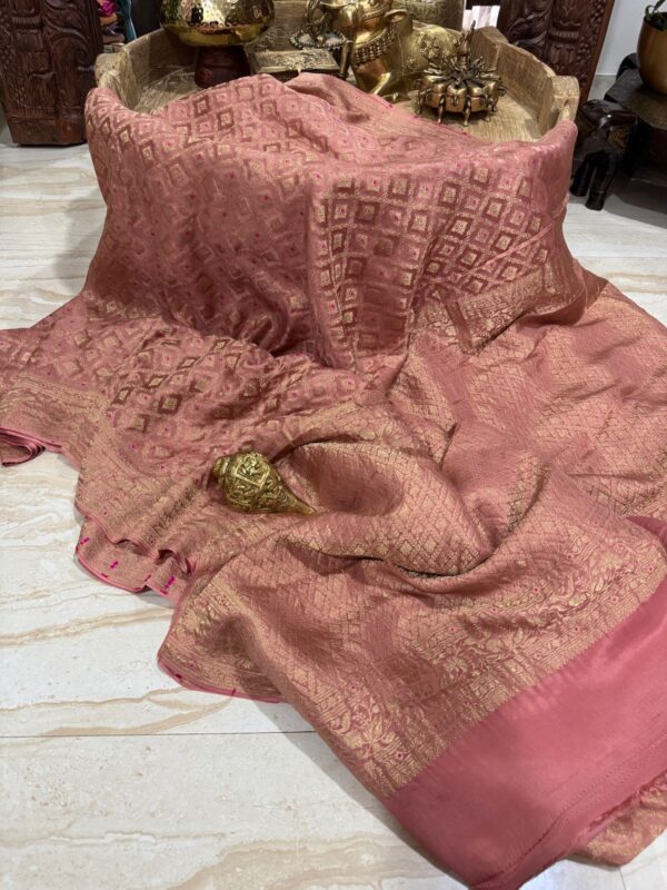 Pure Mysore Brocade Crepe Silk Saree With All Over Zari Weave