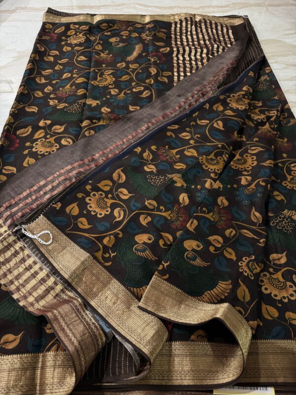 Mysore Crepe Silk Saree With Kalamkari Print - Image 7