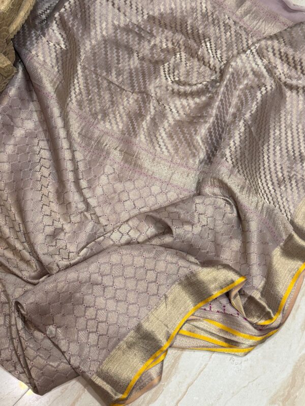 Pure Mysore Brocade Crepe Silk With Zari Weave All Over - Image 9
