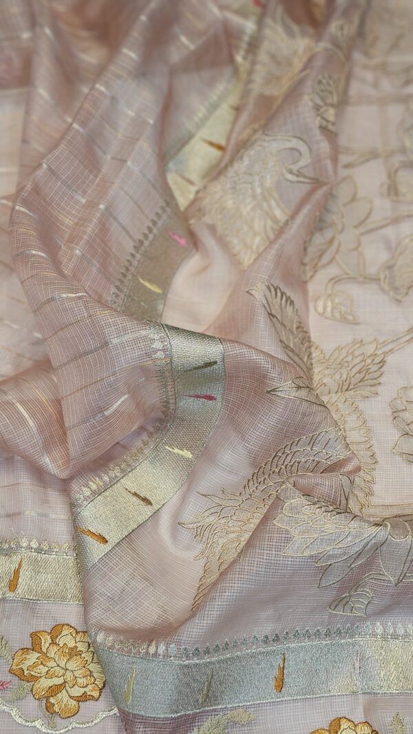 Pure Tusser Kota Silk Embroidery Border With Appliqué work pallu saree - Image 11