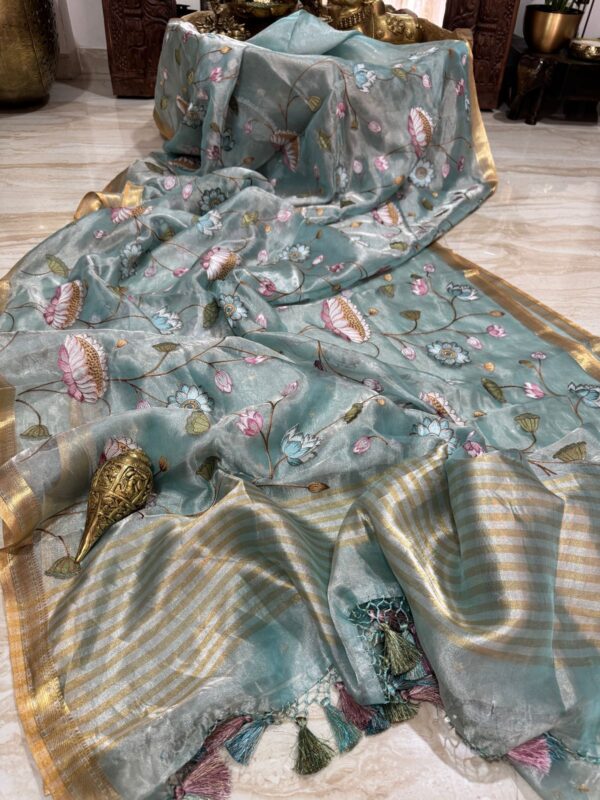 Banarasi Soft Tissue Silk Saree With Embroidery Work All Over - Image 4