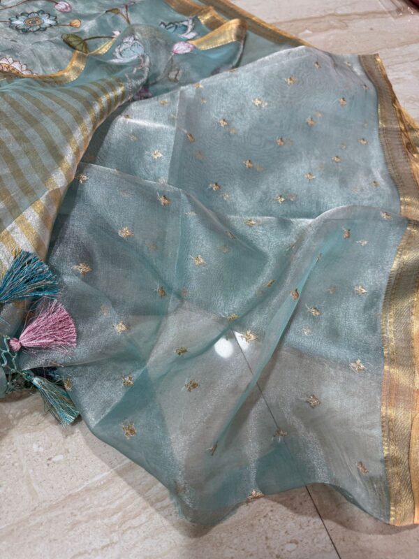 Banarasi Soft Tissue Silk Saree With Embroidery Work All Over - Image 9
