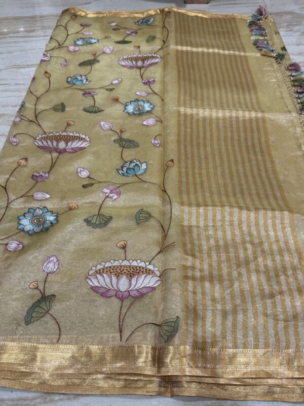 Banarasi Handloom Soft Tissue Silk Saree With Embroidery All Over - Image 3