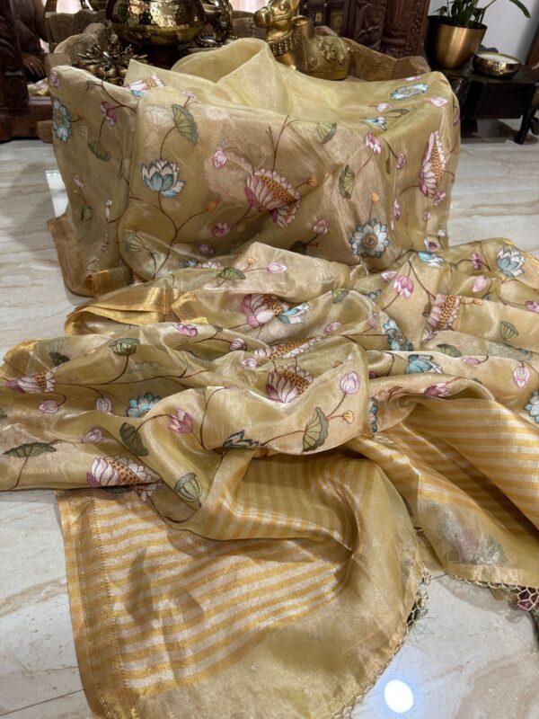 Banarasi Handloom Soft Tissue Silk Saree With Embroidery All Over - Image 5