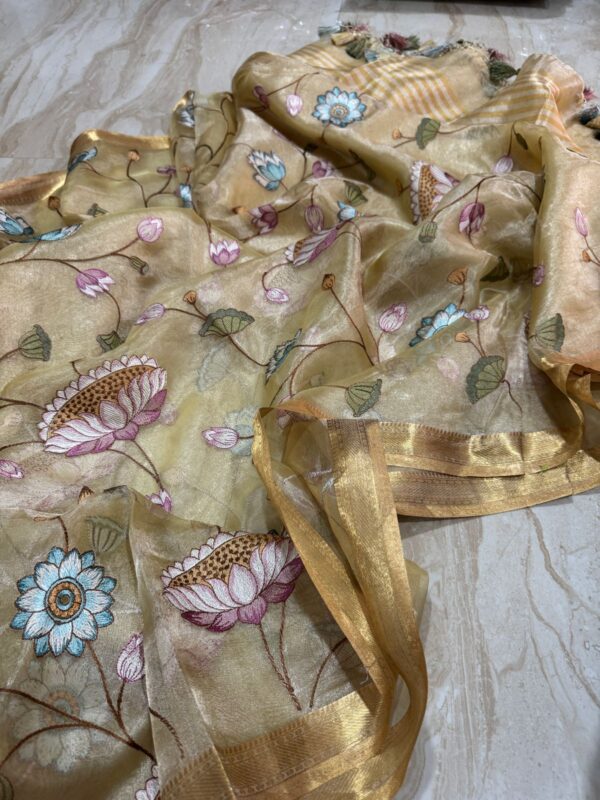 Banarasi Handloom Soft Tissue Silk Saree With Embroidery All Over - Image 9