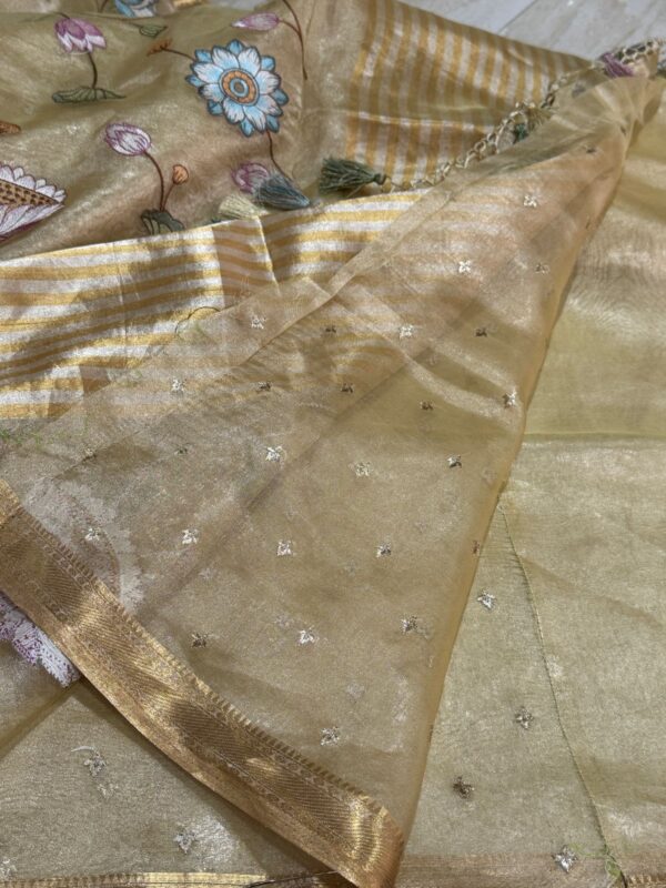 Banarasi Handloom Soft Tissue Silk Saree With Embroidery All Over - Image 10