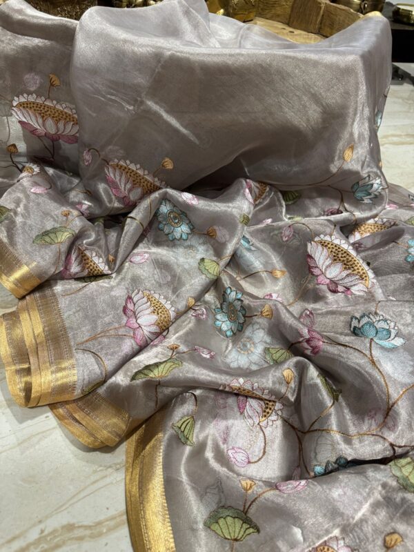 Banarasi Soft Tissue Silk Saree With All Over Embroidery Work - Image 2