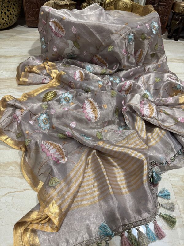 Banarasi Soft Tissue Silk Saree With All Over Embroidery Work