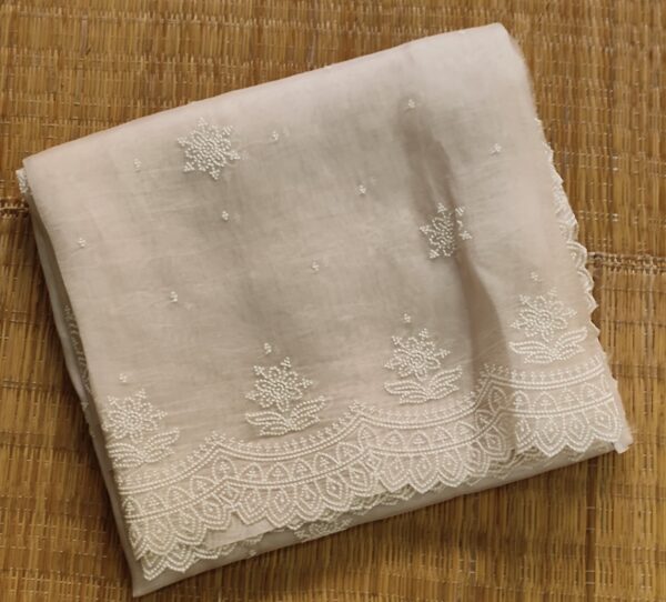 Pure Organza Silk Saree With Pearl Embroidery Scallop Edging - Image 2
