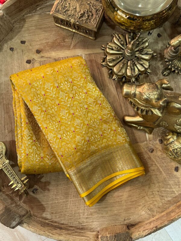 Pure Mysore Brocade Crepe Silk Saree With Zari Weave