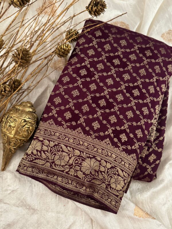Pure Mysore Brocade Crepe Silk Saree With Zari Weave