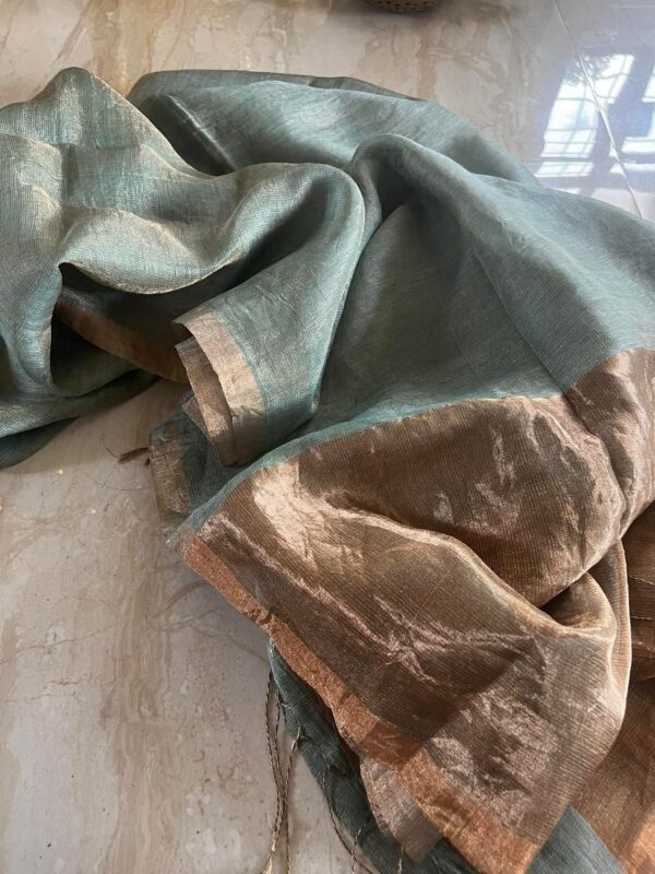 Pure Linen Tissue Silk Saree - Image 10