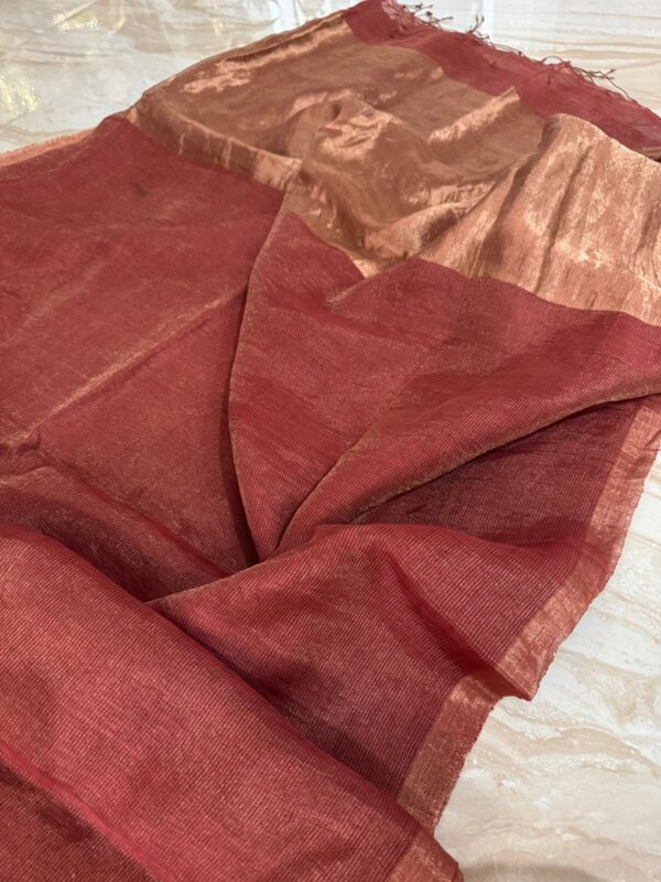 Pure Linen Tissue Resham Silk Saree - Image 12