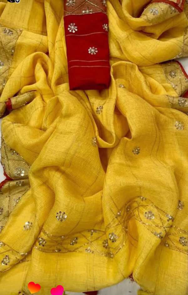 Linen By Linen Sequence Cut Dana Work Saree