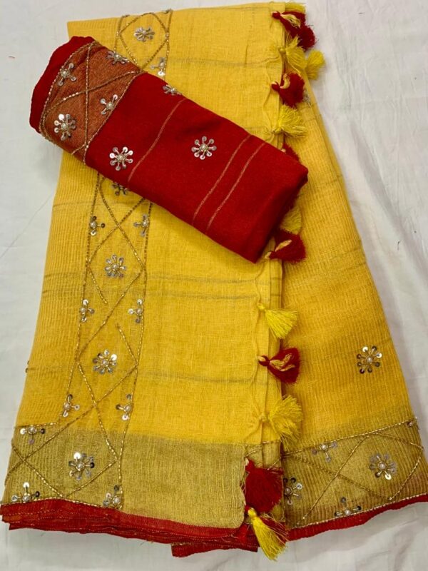 Linen By Linen Sequence Cut Dana Work Saree - Image 2