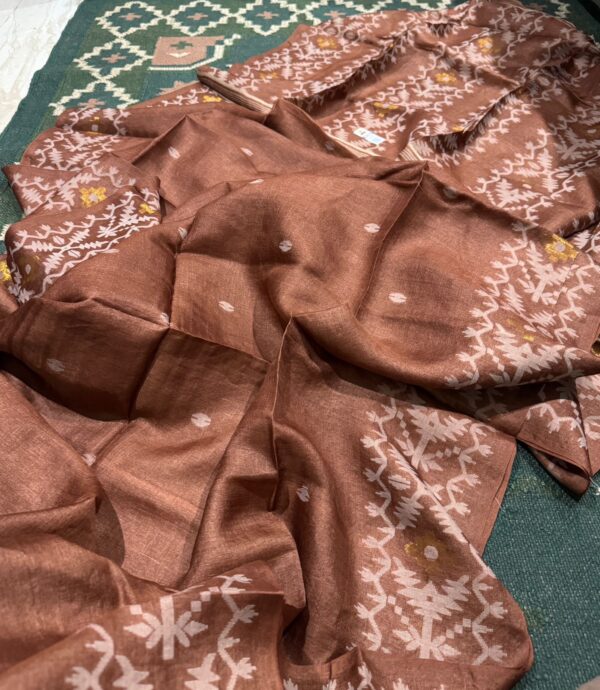 Handwoven Pure Tussar Jamdani Silk Saree - Image 4