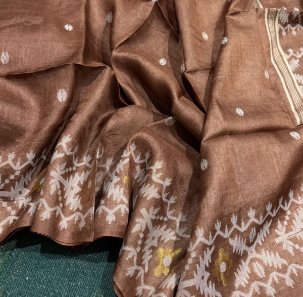Handwoven Pure Tussar Jamdani Silk Saree - Image 3