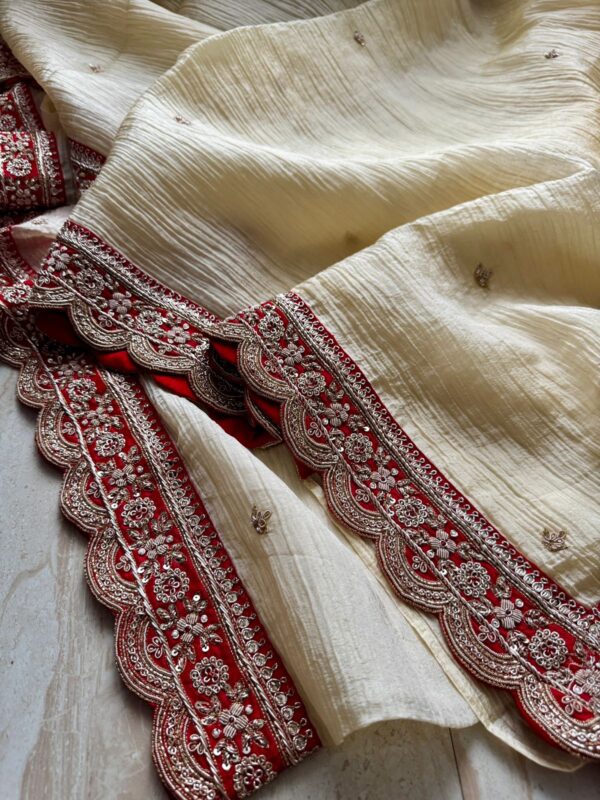 Designer Crush Tissue Saree with Zardozi Embroidery - Image 3