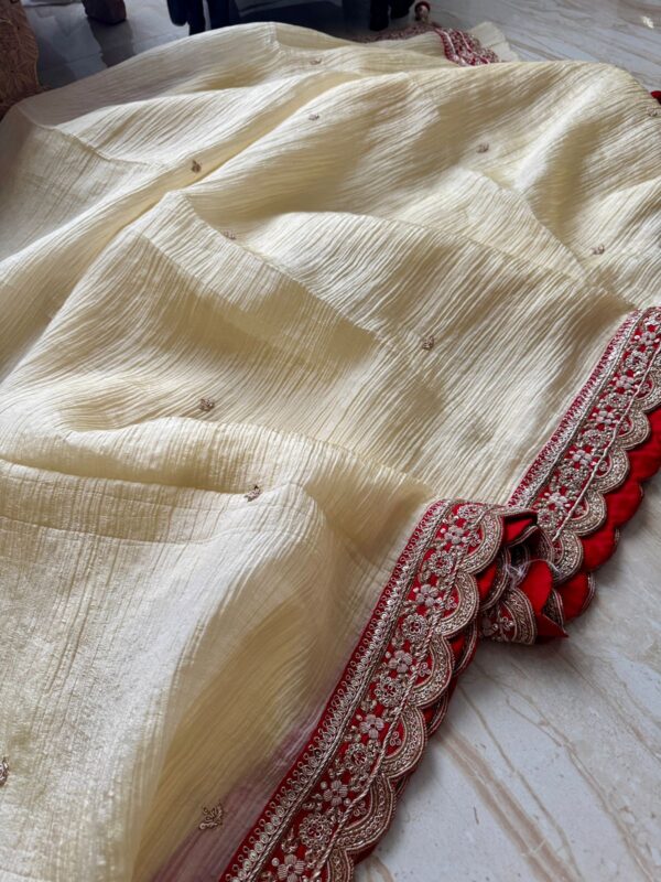 Designer Crush Tissue Saree with Zardozi Embroidery - Image 5