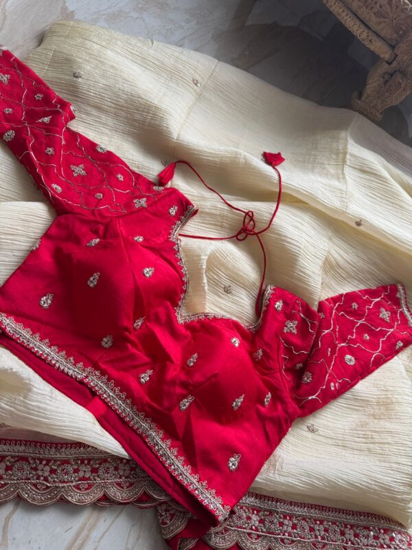 Designer Crush Tissue Saree with Zardozi Embroidery - Image 4